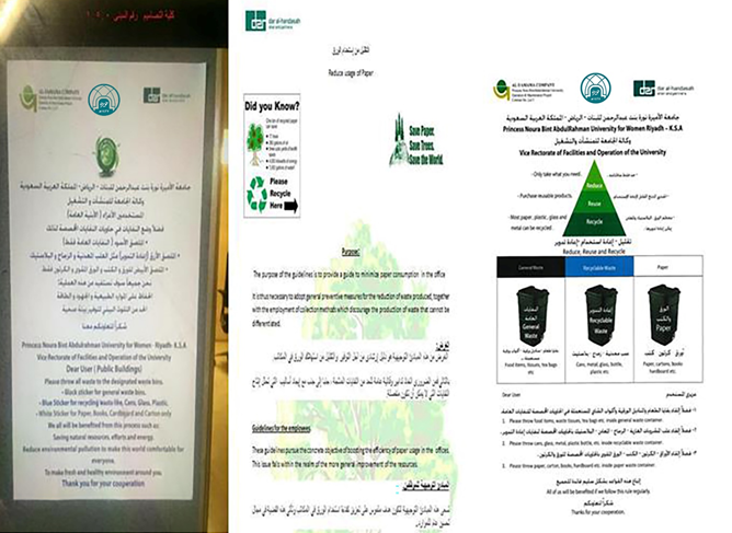 Brochures posted related to a two awareness programs prepared to encourage student and staff to reduce the use of paper and plas
